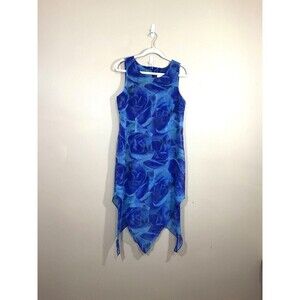 VTG Womens Floral Asymmetrical Dress 12 Blue Fairy 90s Rose Party Whimsigoth NWT